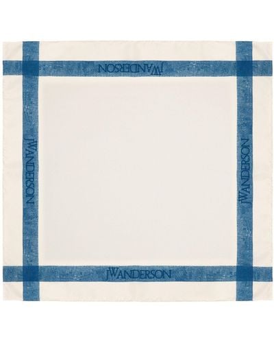 JW Anderson Silk Tea Towel Logo Scarf - Blue