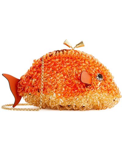 Anya Hindmarch Beaded Fish Maud Clutch Bag - Orange