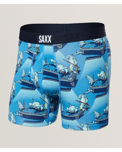 Saxx Underwear Co. Ultra Shark Pool Pattern Boxer Briefs - Blue