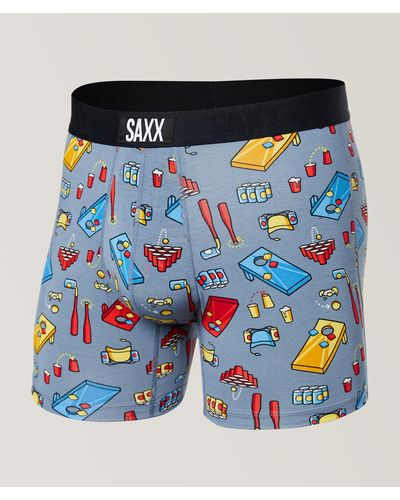 Saxx Underwear Co. Slim Fit Beer Olympics Pattern Vibe Boxer Briefs - Blue