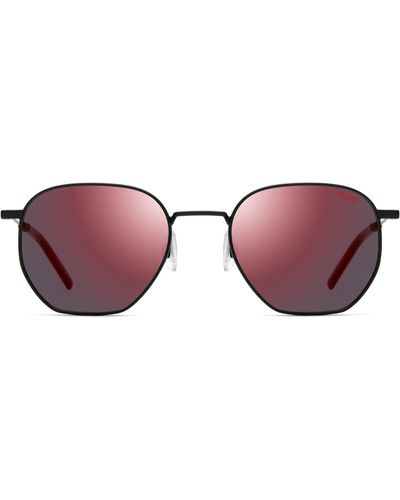 HUGO Black Red Sunglasses With Red Mirror Lenses - Brown
