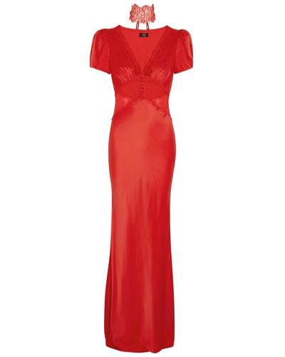 De La Vali Pavlova Lace And Satin Maxi Dress - Red