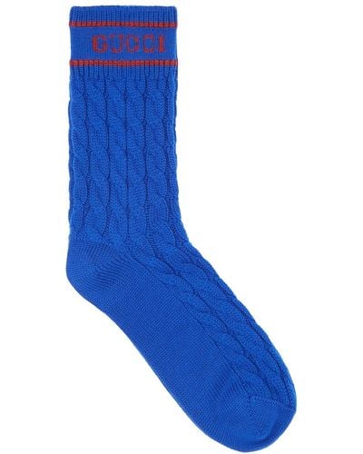 Gucci Cable-knit Wool Socks - Blue