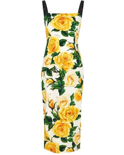 Dolce & Gabbana Floral-Print Stretch-Silk Midi Dress - Metallic