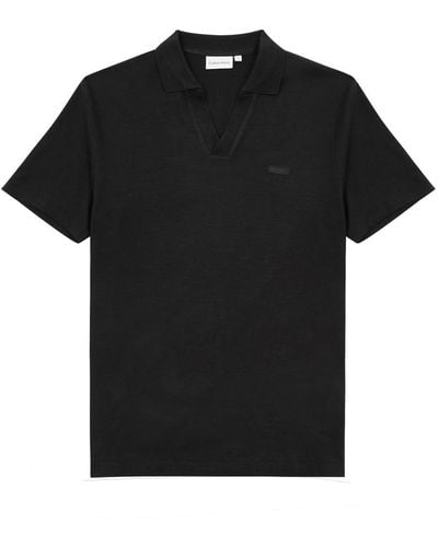 Calvin Klein Logo Cotton-Blend Polo Shirt - Black