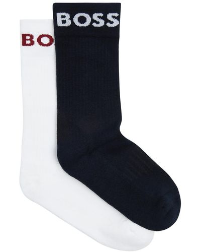 BOSS Boss Logo-Intarsia Stretch-Cotton Socks - Blue