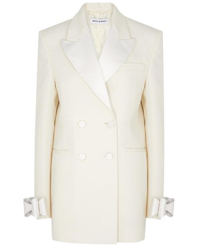Mach & Mach Bow-embellished Wool Mini Blazer Dress - White