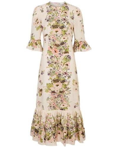 Zimmermann Halliday Floral-Print Linen Maxi Dress - Natural