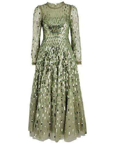 Needle & Thread Sequin Dash Embellished Tulle Gown - Green