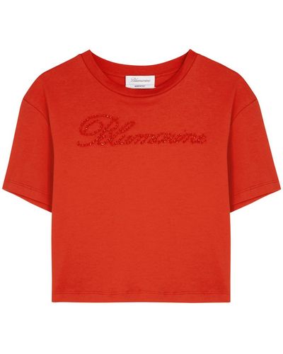 Blumarine Logo-Embellished Cotton T-Shirt - Red