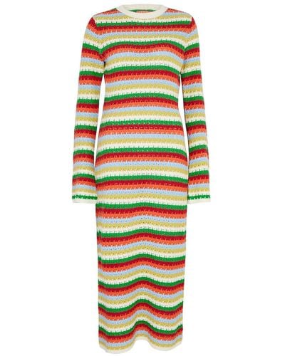 Kitri Nadine Striped Crochet-knit Midi Dress - Multicolour