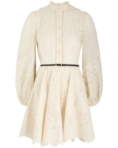 Zimmermann Ottie Floral-Embroidered Linen Mini Dress - White