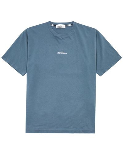 Stone Island Logo-Print Cotton T-Shirt - Blue