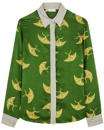 Dries Van Noten Chevy Printed Silk-Blend Satin Shirt - Green