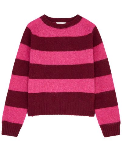 YMC Jets Stripe-intarsia Wool Sweater - Red