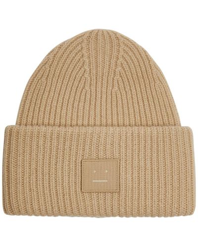 Acne Studios Pansy Face Ribbed Wool Beanie - Natural