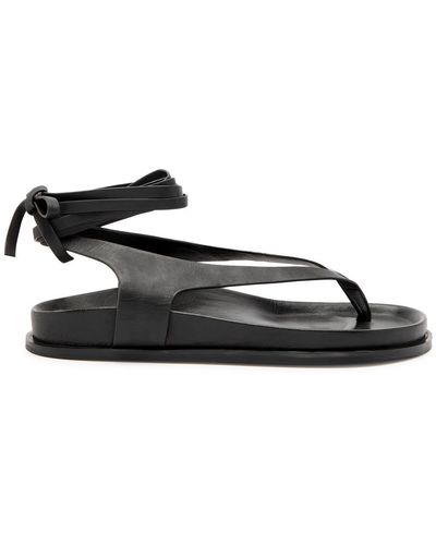 A.Emery A. Emery Shel Lace-up Leather Thong Sandals - Black