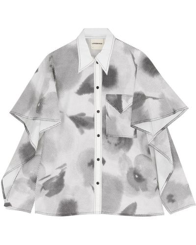 LOVEBIRDS Printed Cape-effect Cotton Shirt - Gray