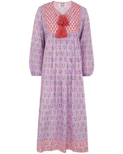 SZ Blockprints Kitty Printed Cotton Midi Dress - Purple