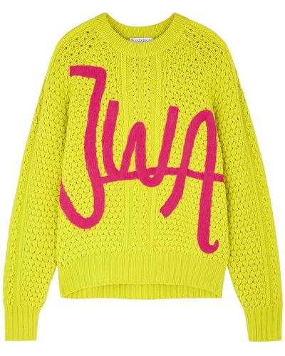 JW Anderson Yellow Logo Cable-knit Wool Jumper