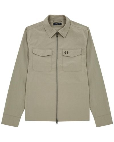 Fred Perry Logo-Embroidered Crinkled Nylon Overshirt - Natural