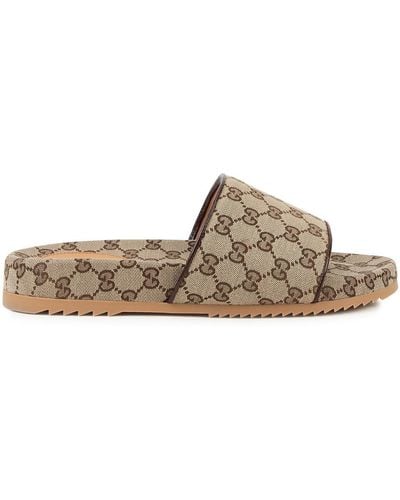 Gucci gg-print Canvas Sliders - Natural