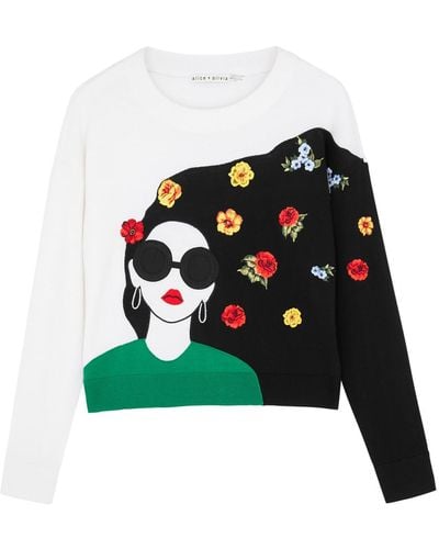 Alice + Olivia Alice + Olivia Gleeson Stace Face Embroidered Stretch-wool Sweater - Green