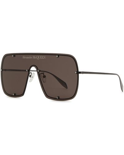 Alexander McQueen Oversized Aviator-Style Sunglasses, Sunglasses - Brown