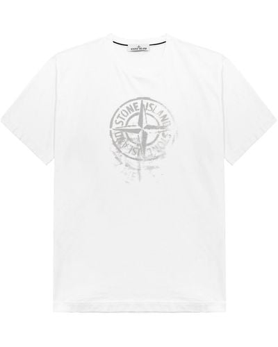 Stone Island Reflective Logo-Print Cotton T-Shirt - White