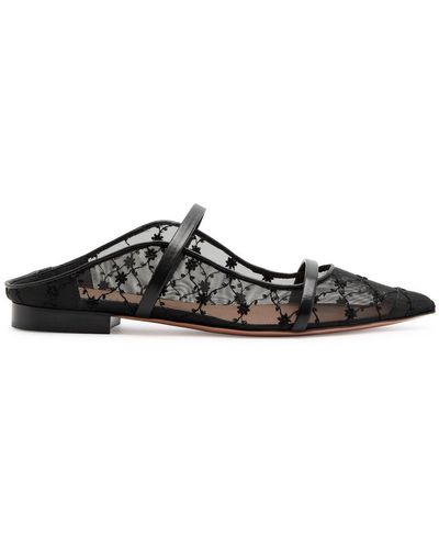 Malone Souliers Maureen Floral-embroidered Mesh Flats - Black