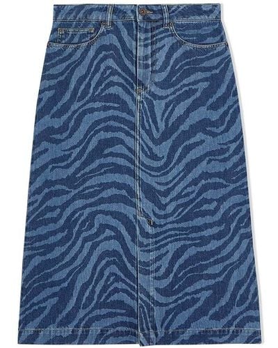 Jigsaw Zebra Denim Midi Skirt - Blue