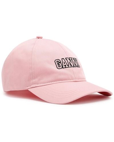 Ganni Logo-Embroidered Cotton Cap - Pink