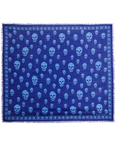 Alexander McQueen Biker Skull-print Wool Scarf - Blue