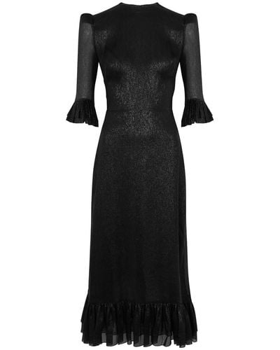 The Vampire's Wife The Falconetti Silk-Blend Lamé Midi Dress - Black