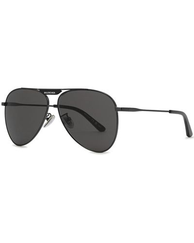 Balenciaga Tag 2.0 Aviator-style Sunglasses Metal, Designer Plaque At Top Bar, Acetate Tips, 100% Uv Protection - Black