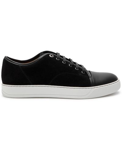 Lanvin Men Suede Leather Captoe Low Top Trainers - Black