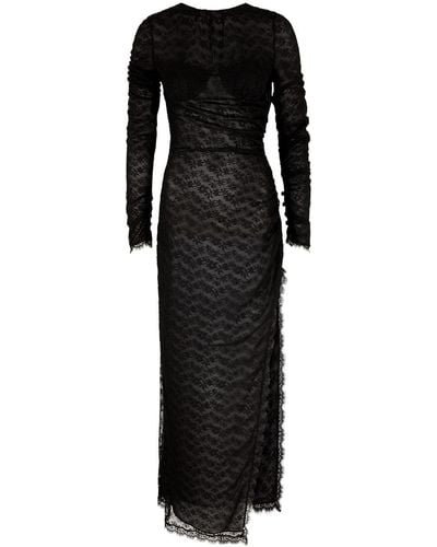 Alessandra Rich Open-back Ruched Lace Maxi Dress - Black