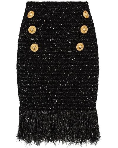 Balmain Fringed Bouclé Tweed Mini Skirt - Black