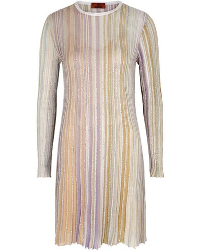 Missoni Sequin-embellished Fine-knit Mini Dress - Natural