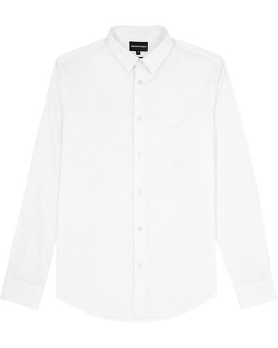Emporio Armani Logo-embroidered Stretch-cotton Poplin Shirt - White