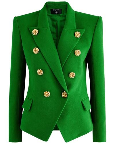Balmain Floral-Embellished Wool Blazer - Green