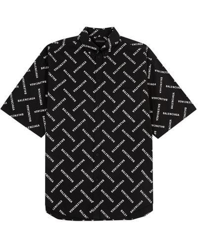 Balenciaga Logo-Print Cotton Poplin Shirt - Black