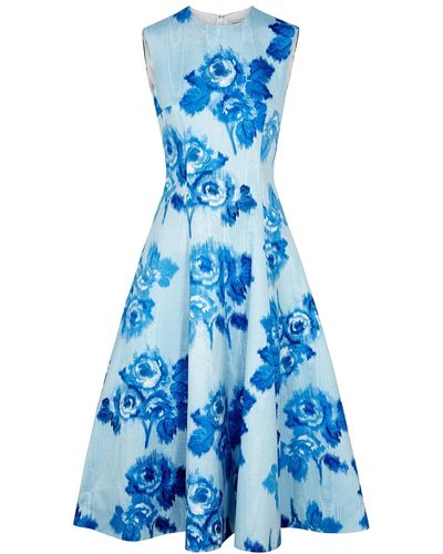 Emilia Wickstead Mara Floral-print Faille Midi Dress - Blue