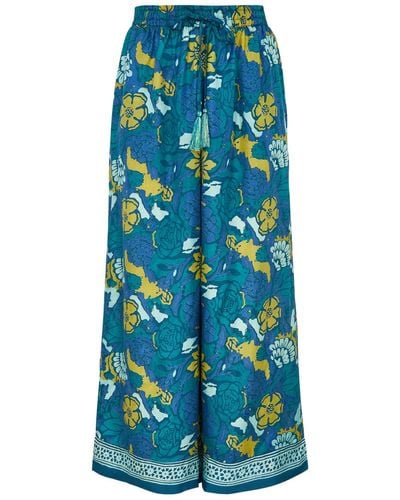 Hannah Artwear Emmy Printed Cropped Silk Trousers - Blue