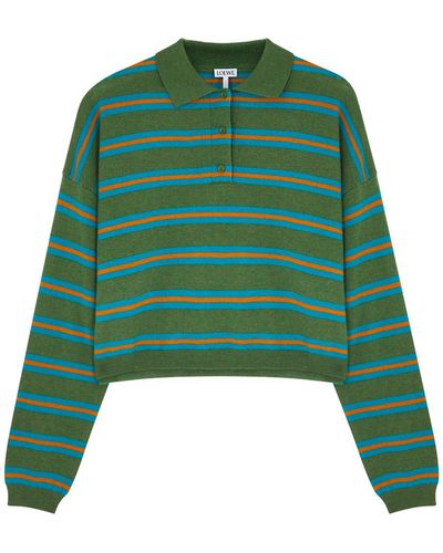 Loewe Striped Wool Polo Jumper - Green
