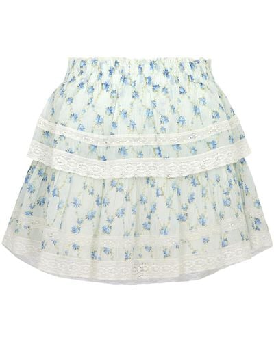 LoveShackFancy Ruffle Floral-Print Cotton Mini Skirt - White