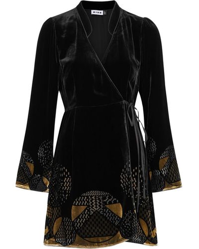 RIXO London Iris Velvet Wrap Mini Dress - Black
