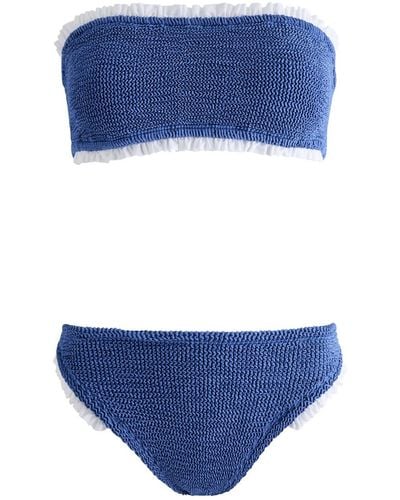 Hunza G Tracey Ruffled Seersucker Bandeau Bikini - Blue