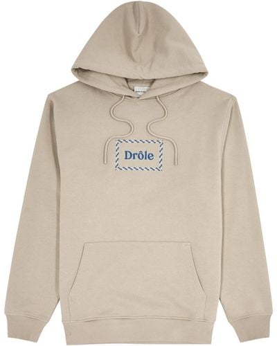 Drole de Monsieur Logo-embroidered Hooded Cotton Sweatshirt - Natural