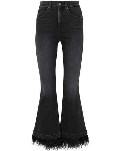 Veronica Beard Carson Feather-trimmed Flared Jeans - Black